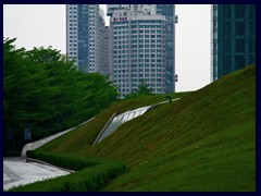 Green sloping roofs of Guangzhou Opera House.